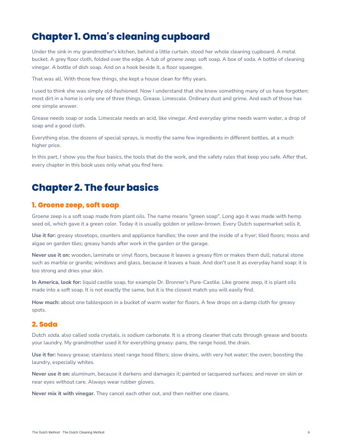 Inside page: Oma's cleaning cupboard and the four basics